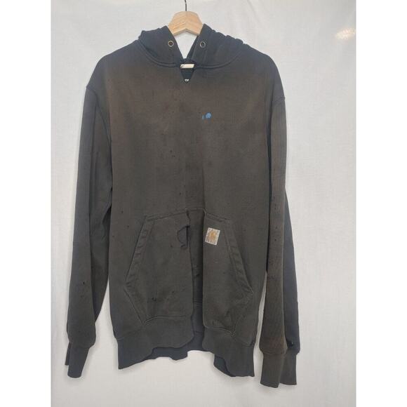 Carhartt Sweatshirt Hoodie Mens Large Thrashed Distressed Black - Picture 2 of 14